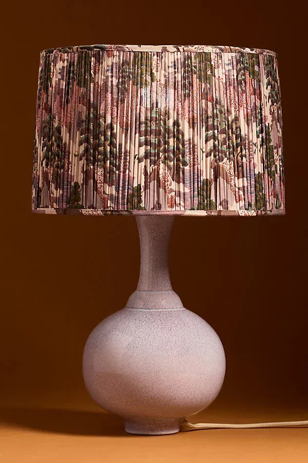 Ruched Printed Drum Lamp Shade - Purple, Cotton Voile by Anthropologie