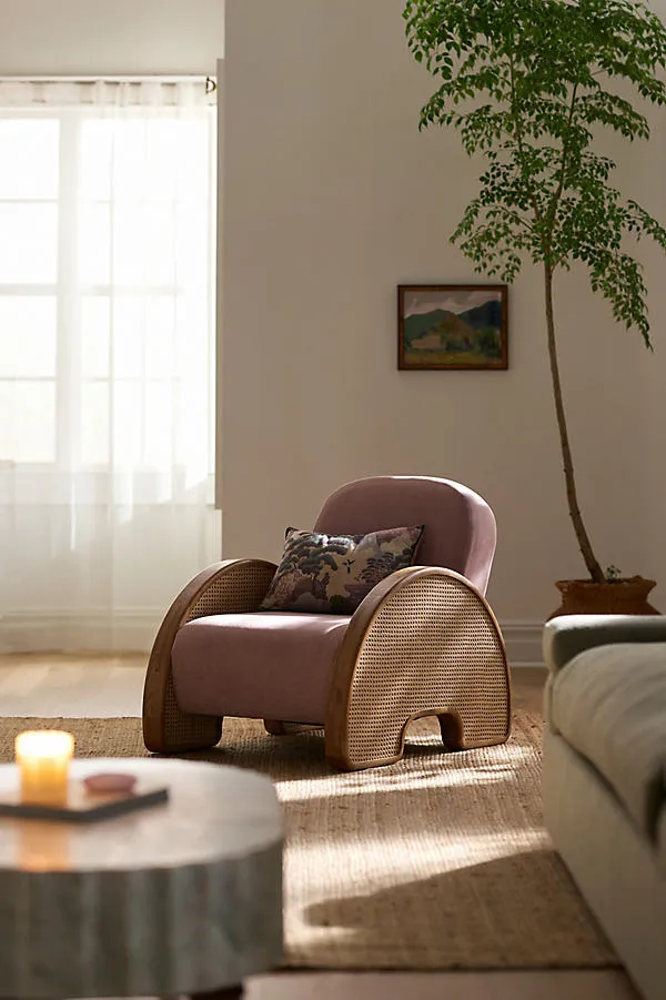 Velvet Cane Chair - Pink, Oak product