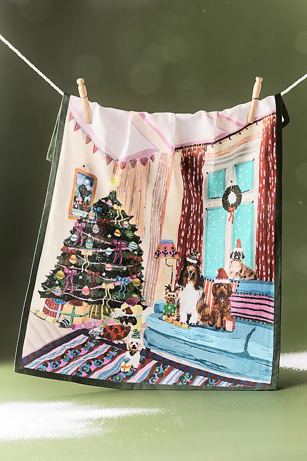 Millie Illustrates Cotton Christmas Dish Towel by Anthropologie