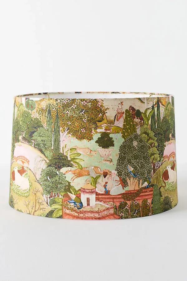 Gardens of Jaipur 12" Drum Lamp Shade - Green, Cotton by Anthropologie