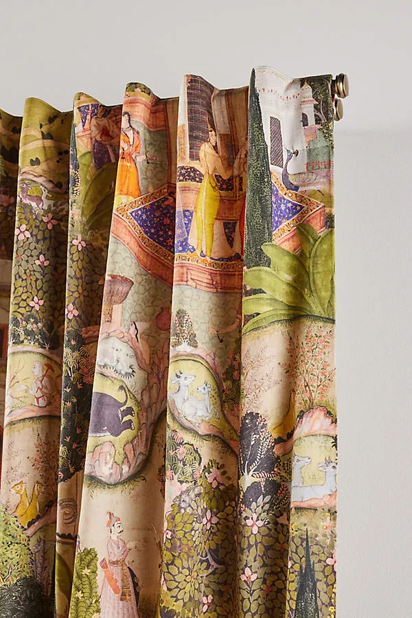 Gardens of Jaipur Curtain - Green, Cotton by Anthropologie, image 2