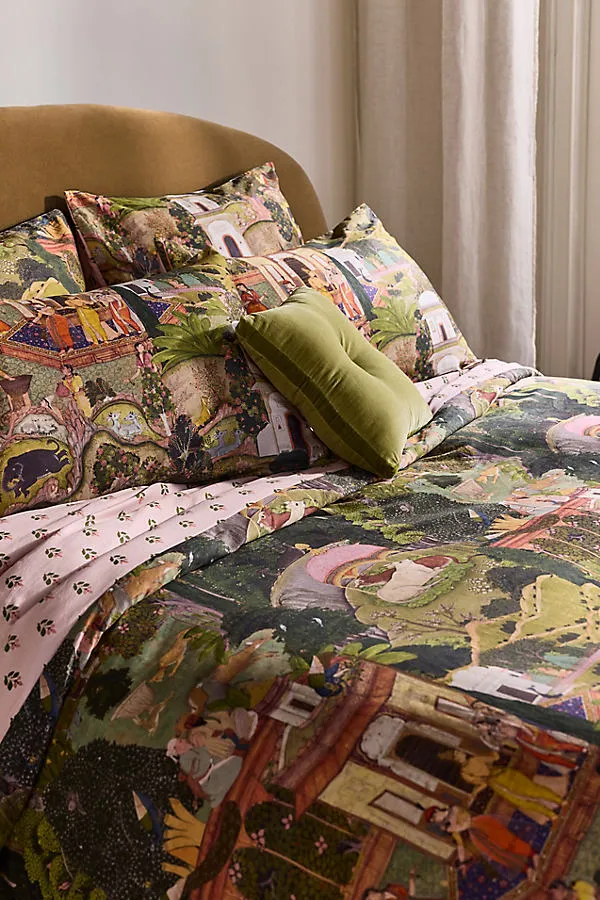 MINDTHEGAP Queen Cotton Sateen Printed Duvet Cover - Green by Anthropologie