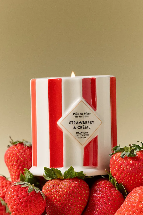 mise en place Gourmand Strawberry & Crème Ceramic Candle - Pink by Anthropologie