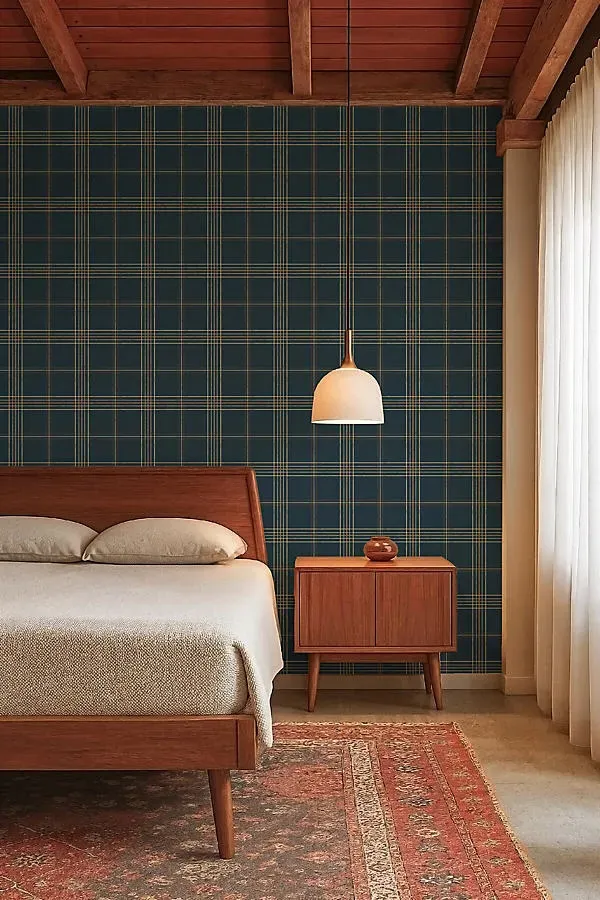 Tideaway Plaid Stripe Wallpaper - Blue, Traditional product