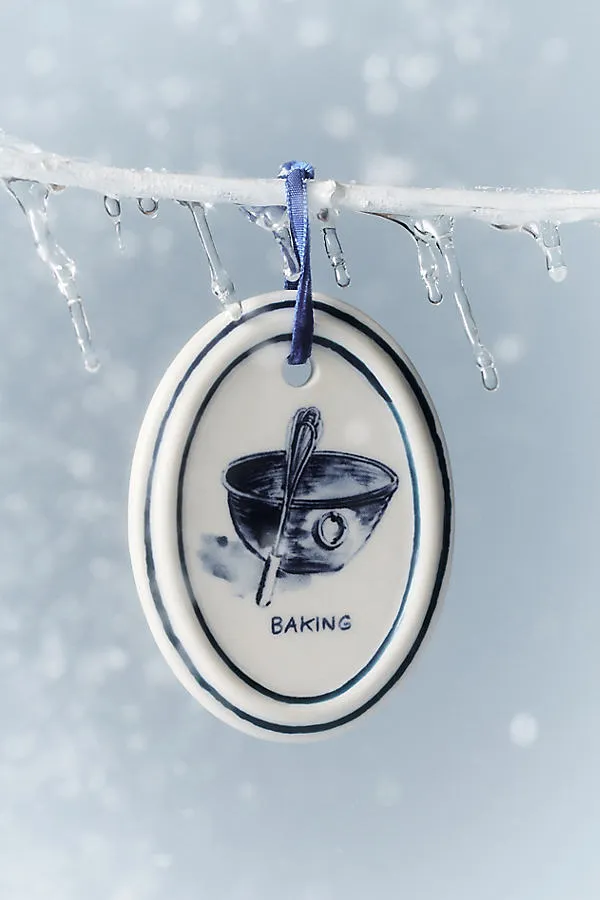Hand-Painted Hobby Ornament - Blue, Stoneware by Anthropologie