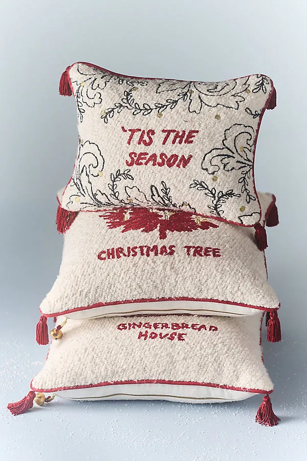 Molly Hatch Holiday Embroidered Pillow - Black, Polyester/Cotton by Anthropologie