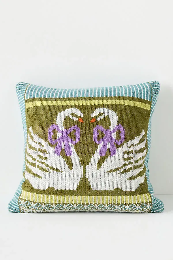 Acrylic Knit Jacquard Pillow - Green, Polyester by Anthropologie