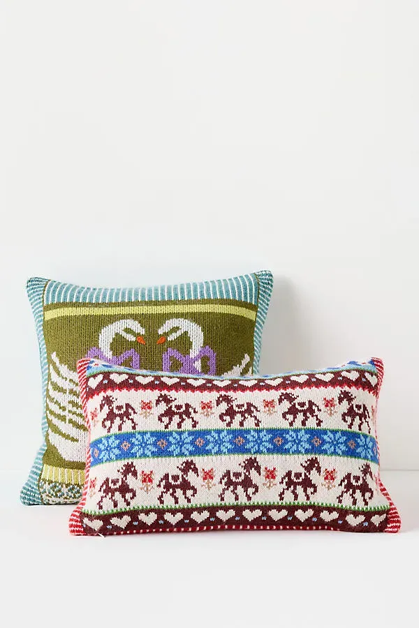 Acrylic Knit Jacquard Pillow - Polyester, Cotton by Anthropologie