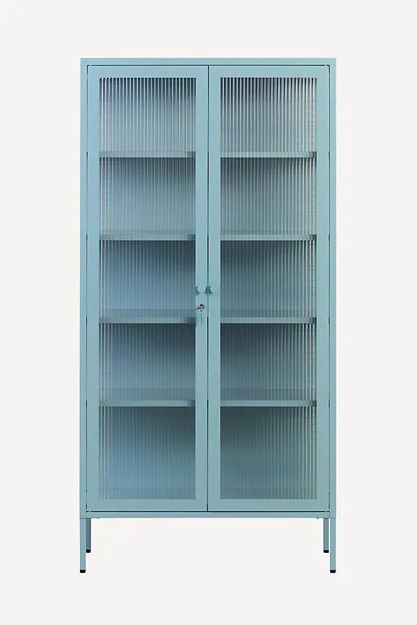 Collector Cabinet with Reeded Glass Doors - Blue by Anthropologie