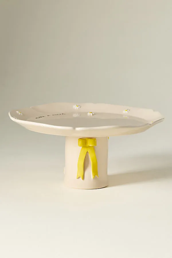 Stoneware Birthday Cake Stand - Yellow, Glazed Stoneware by Anthropologie
