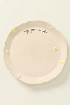 Stoneware Birthday Cake Plate - White by Anthropologie, alternate view