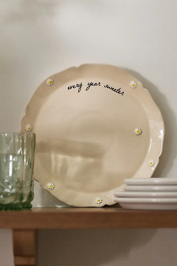 Stoneware Birthday Cake Plate - White by Anthropologie