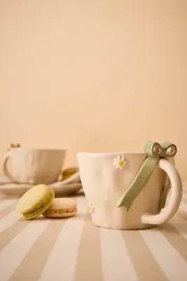 Stoneware Bow Mug - Green by Anthropologie, image 2