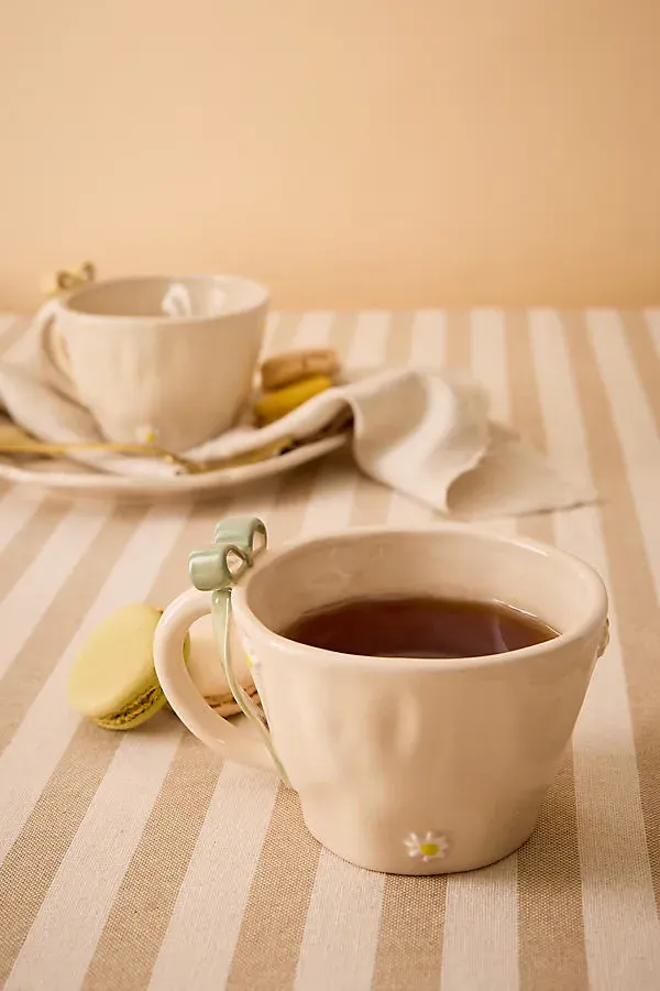 Stoneware Bow Mug - Green by Anthropologie