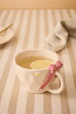 Stoneware Bow Mug - Pink by Anthropologie, alternate view