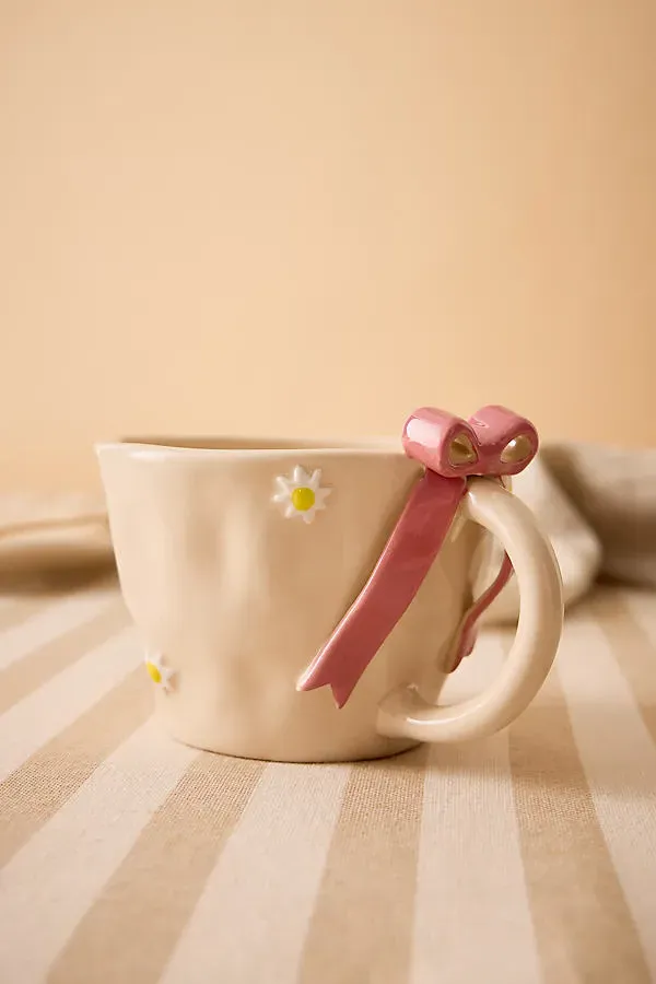 Stoneware Bow Mug - Pink by Anthropologie