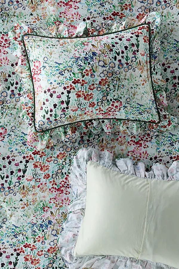 Cotton Sateen Floral Ruffle Shams, Set of 2 - Queen product