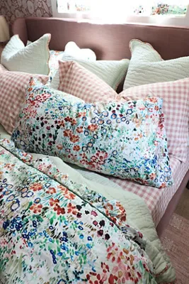 Queen Size Floral Ruffle Duvet - Green, Cotton Sateen product