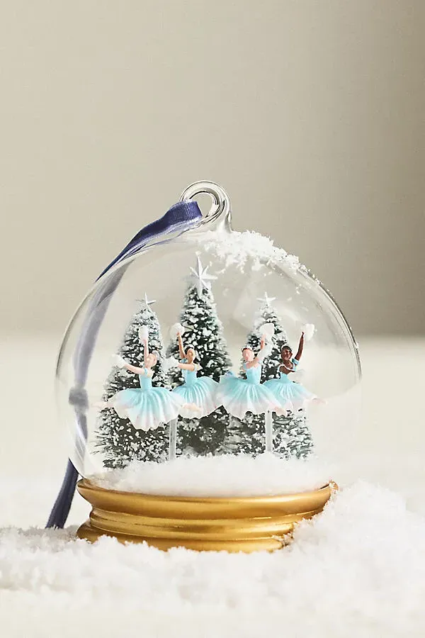 Glass Snowglobe Ornament - Blue, Plastic by Anthropologie