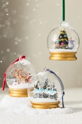 Glass Snowglobe Ornament - Green, Plastic by Anthropologie, image 2