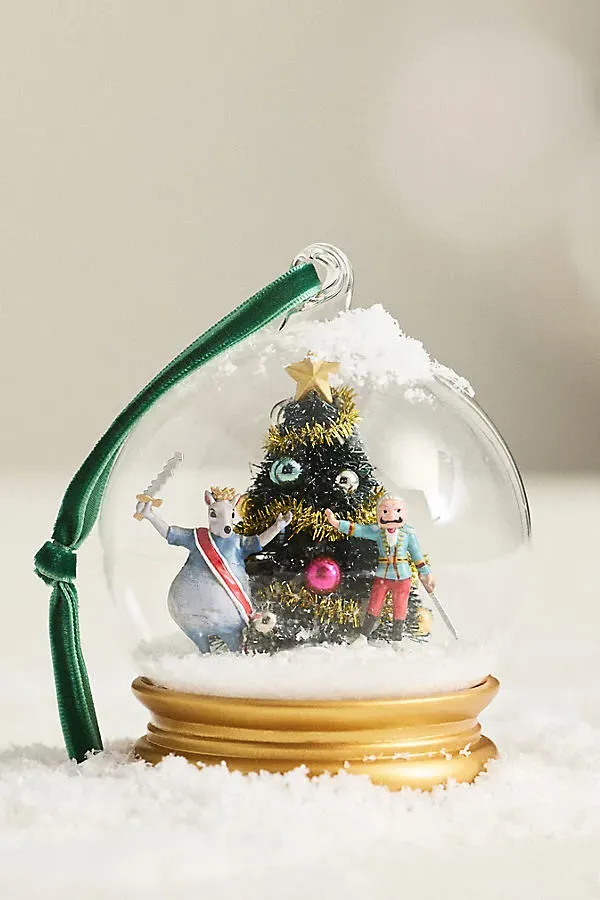 Glass Snowglobe Ornament - Green, Plastic by Anthropologie