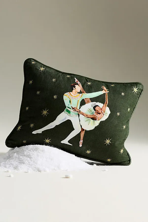 New York City Ballet Cotton Woven Pillow - Green by Anthropologie