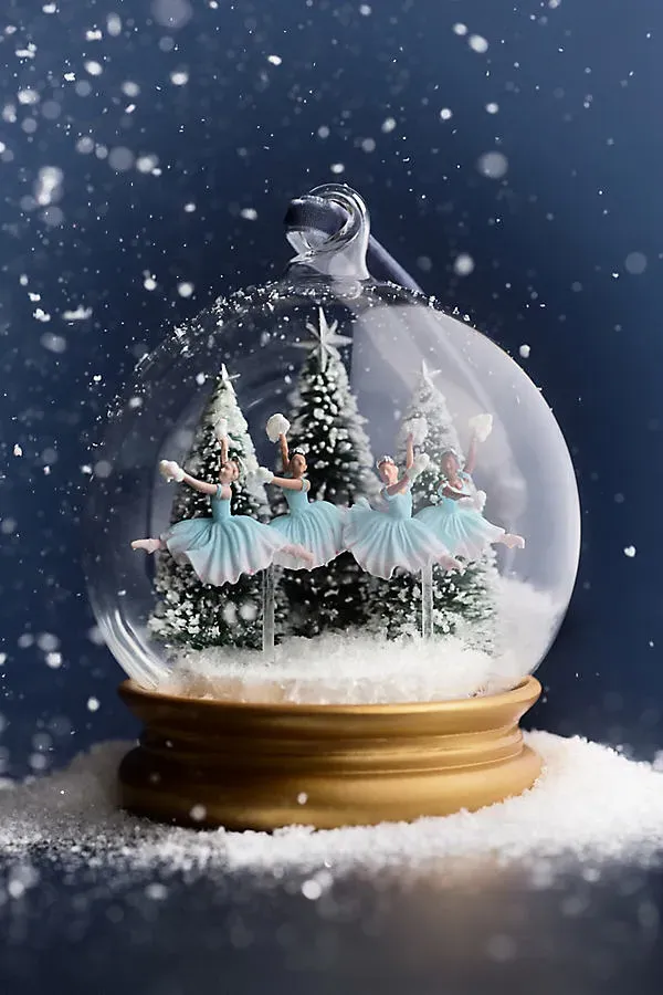 New York City Ballet Nutcracker Glass Snowglobe Ornament - Blue by Anthropologie
