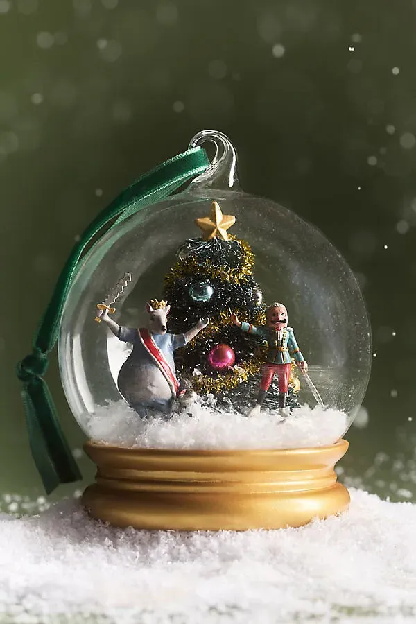 New York City Ballet Nutcracker Glass Snowglobe Ornament - Green by Anthropologie