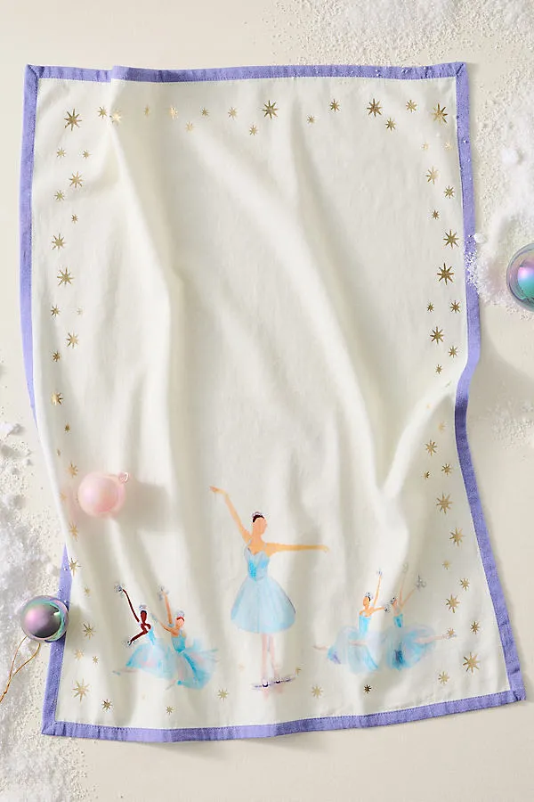 New York City Ballet Snow Fairies Dish Towel - Beige, Cotton by Anthropologie
