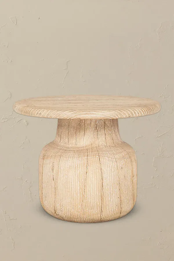 Vivan Grooved Wood Side Table - Beige, Mango Wood product