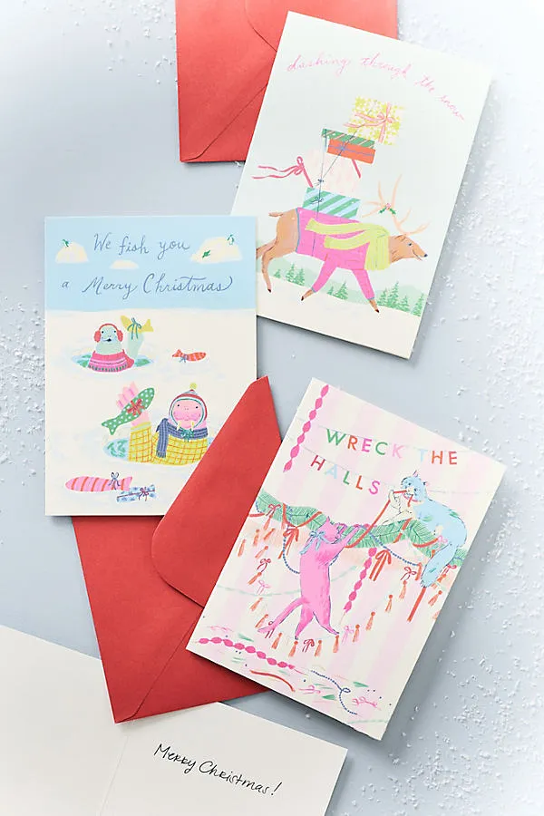 Ohh Deer Seasonal Boxed Notecard Set - Red by Anthropologie