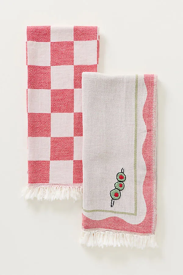 Dish Towels Set of 2 - Green, Cotton by Anthropologie
