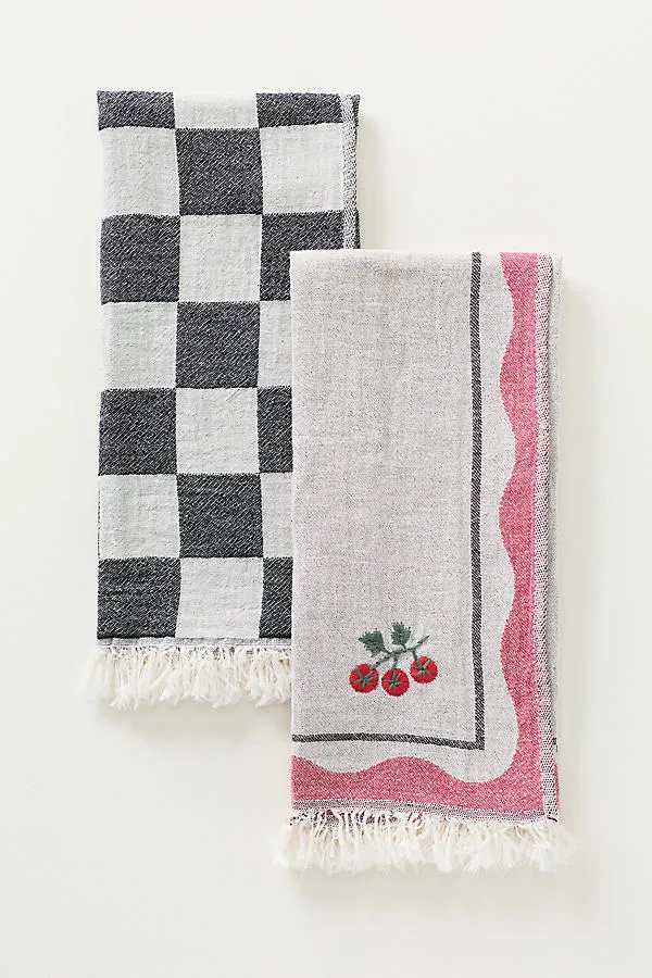 Dish Towels Set of 2 - Red, Cotton by Anthropologie