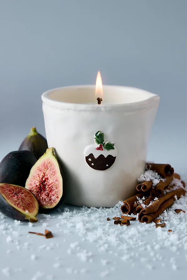 Bistro Christmas Pudding Ceramic Candle - Red by Anthropologie