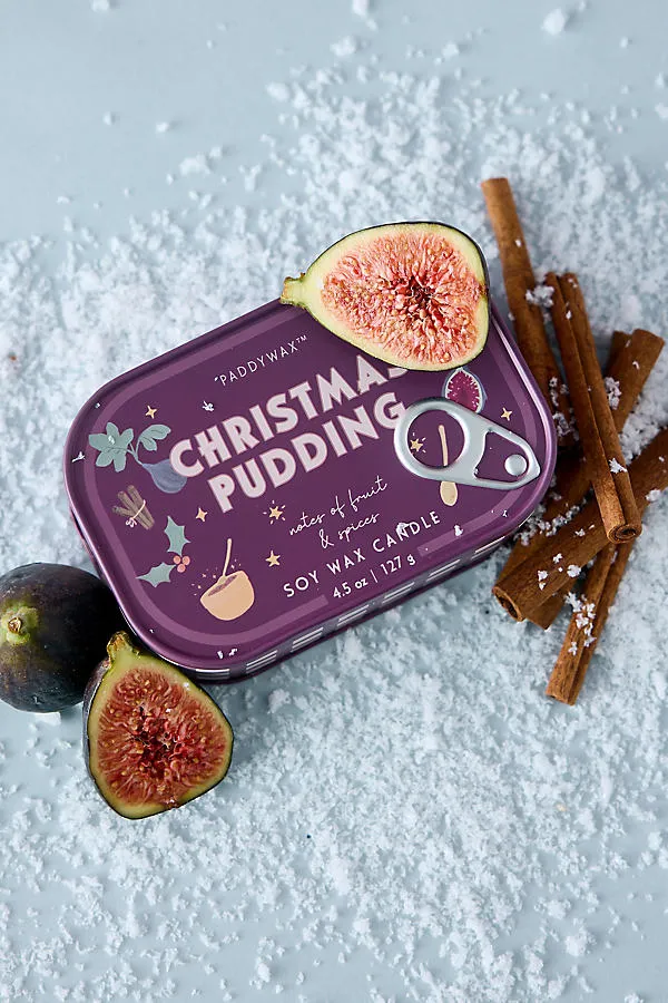 Bistro Christmas Pudding Printed Tin Candle - Red by Anthropologie