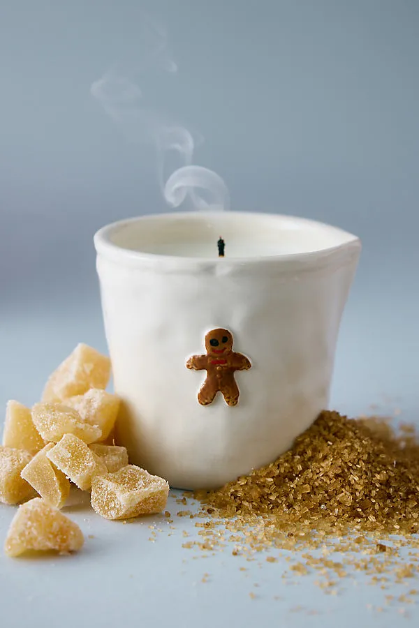 Bistro Gingerbread Ceramic Candle - Brown, Cotton by Anthropologie