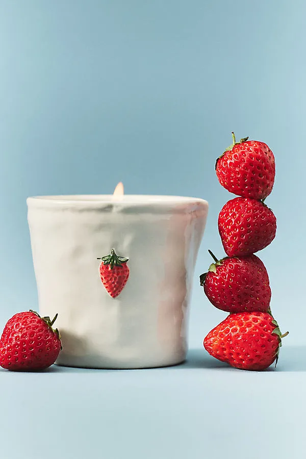 Bistro Strawberry Icon Ceramic Candle - Red, Cotton by Anthropologie