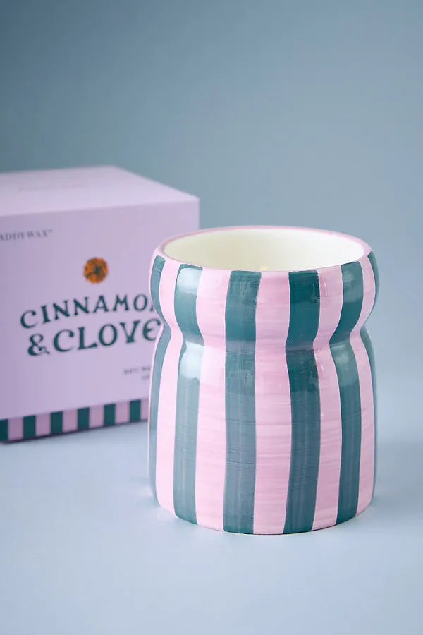 Cabana Cinnamon & Clove Striped Ceramic Candle - Pink by Anthropologie, image 2