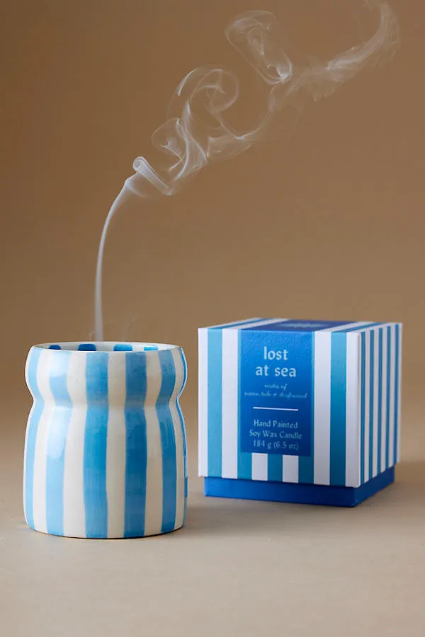Cabana Lost at Sea Striped Ceramic Candle - Blue by Anthropologie