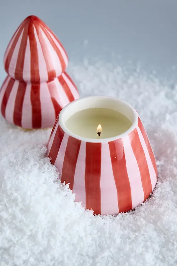 Cabana Pink Peppermint Christmas Ceramic Tree Candle - Red by Anthropologie, alternate view