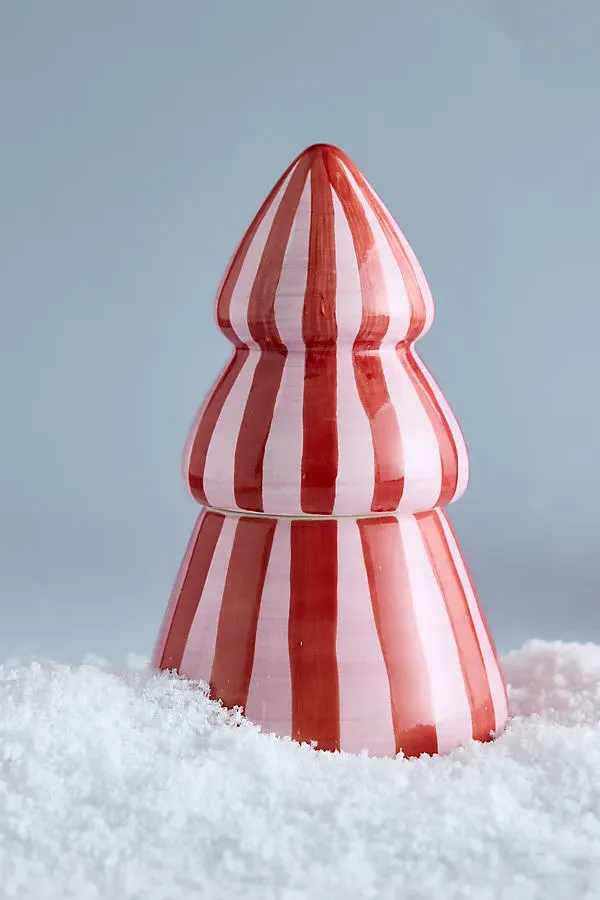 Cabana Pink Peppermint Christmas Ceramic Tree Candle - Red by Anthropologie