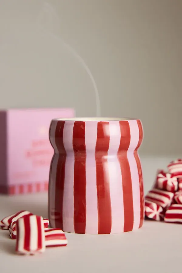 Cabana Pink Peppermint Striped Ceramic Candle by Anthropologie