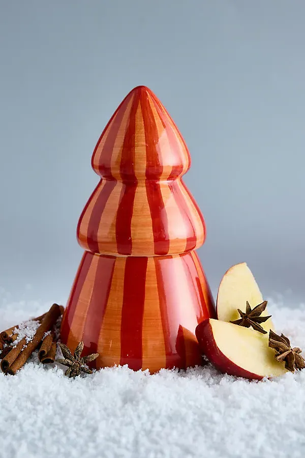Cabana Spiced Apple Christmas Ceramic Tree Candle - Red by Anthropologie