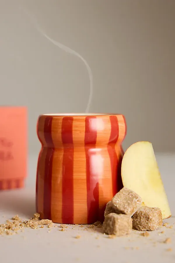 Cabana Spiced Apple Striped Ceramic Candle - Red by Anthropologie
