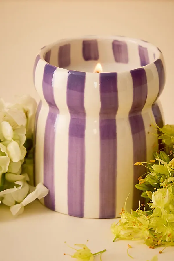 Cabana Waikiki Waters Striped Ceramic Candle - Purple by Anthropologie, image 2