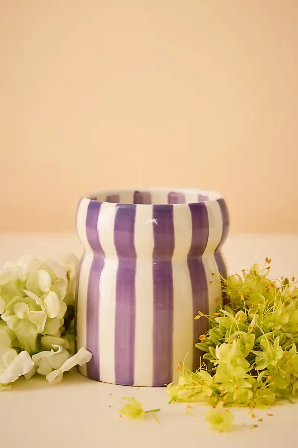 Cabana Waikiki Waters Striped Ceramic Candle - Purple by Anthropologie