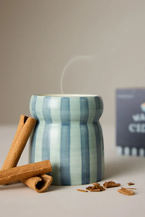 Cabana Warm Cider Striped Ceramic Candle - Blue by Anthropologie
