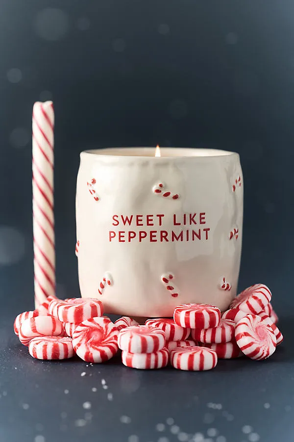 Candy Cane Sweet Like Peppermint Ceramic Candle - White by Anthropologie