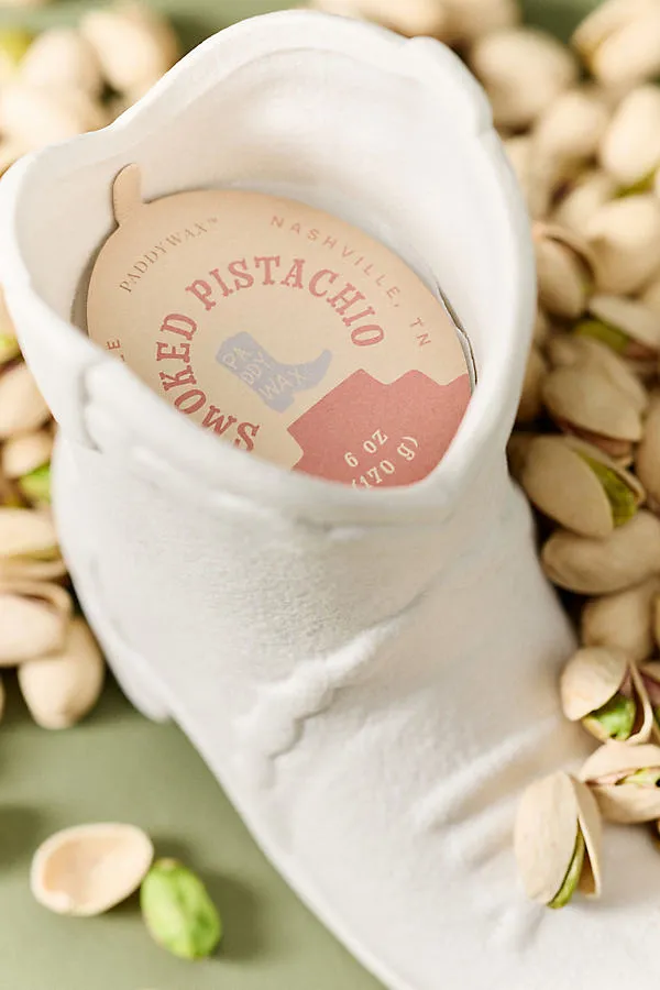 Gourmand Smoked Pistachio Ceramic Cowboy Boot Candle - White alternate view
