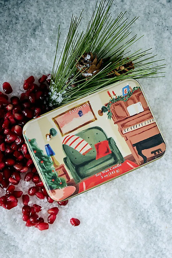 Pomegranate Spruce Christmas Tin Candle by Anthropologie